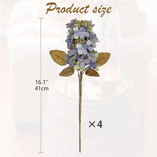 GnFlus Fake Fall Flowers Artificial Silk Dried Hydrangea with Seed Artificial Fall Flowers Dried Florals Bouquet Autumn Decorations for Office and Home (4 PCS) (Blue) - color: Hydrangea - Blue