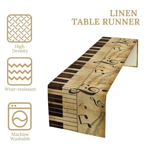 Music Table Runner,Retro Note Piano Keys Table Runner for Home Indoor Outdoor Kitchen Holiday Party Wedding Decor 13x36 Inch - color: Music-4, size: 13x36in
