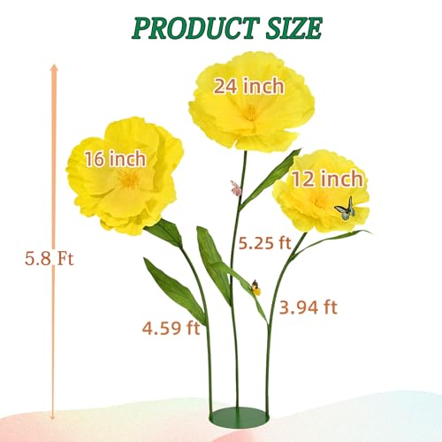 5.8 Ft Giant Artificial Flowers,Large Paper Flower,Huge Poppy Flowers Decoration for Wedding,Hotel,Office,Window Display and Home Farmhouse Decor(Yellow) - color: Yellow