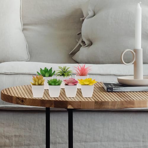 Woration 8Pcs Mini Artificial Succulent Plants Simulation in White Pots Small Fake Succulents Decoration for Bedroom Aesthetic Living Room Office Shelf - color: Décor 2