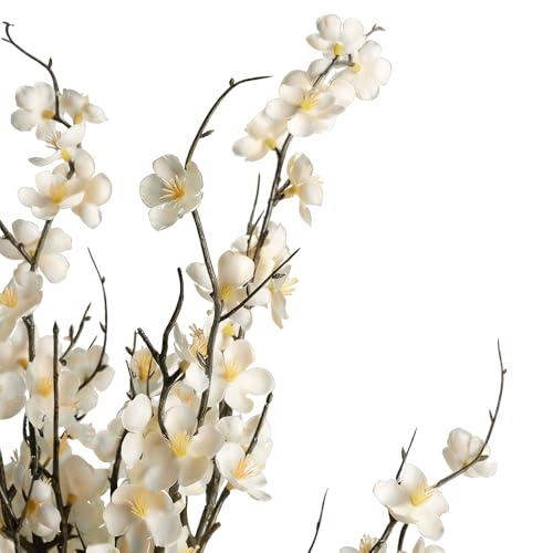 BohoSM 5pcs 39'' Cherry Blossom Branches Silk for Artificial Stems Vase Wedding Decor (5, White) - color: White