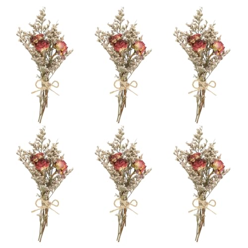 PATIKIL Mini Dried Flower Bouquet, 6 Pcs Rose Natural Wildflower with Stem Decor Baby's Breath Boho Floral Plant Flower for Crafts DIY Photo Props Gift Wedding Decor, Dark Red - color: Dark Red