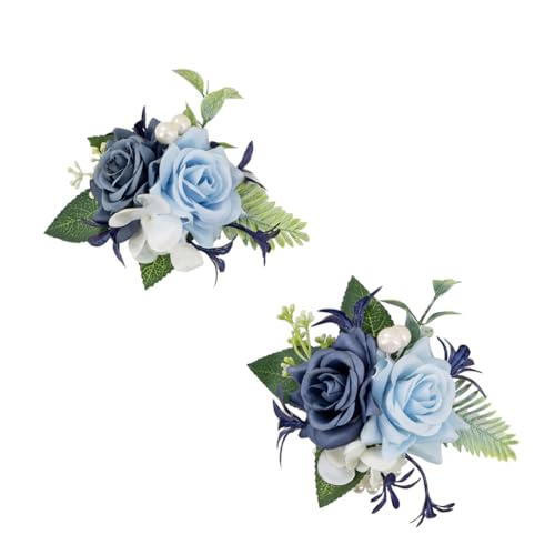 Dusty Blue Corsage and Boutonniere Set for Wedding Prom, Artificial Rose Flower Wrist Corsage Bracelets, Homecoming Corsage Wristlet, Boutonniere for Men Wedding Suit Decorations - color: Dusty Blue