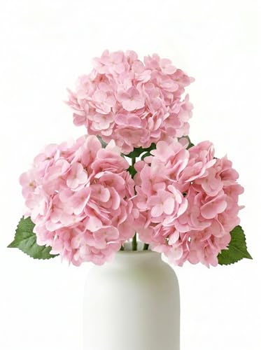 3 Pcs Real Touch Pink Hydrangea Artificial Flowers - 20" Large Jumbo 3D Latex Light Blush Pink Faux Hydrangeas for Baby Shower, Wedding Centerpieces, Vase Floral Arrangement (Light Pink) - color: Light Pink
