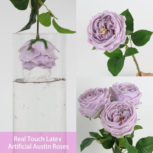 IPOPU 5PCS Light Purple Roses Artificial Flowers Real Touch Peonies with Stem for Wedding Bouquet Party Home Decor (Light Purple) - color: Light Purple