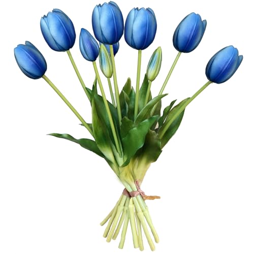 10 Pcs Fake Tulips Tulips Artificial Flowers Real Touch Fake Flowers Artificial Flower Bouquet for Home Table Party Wedding Decoration (Navy Blue) - color: Navy Blue