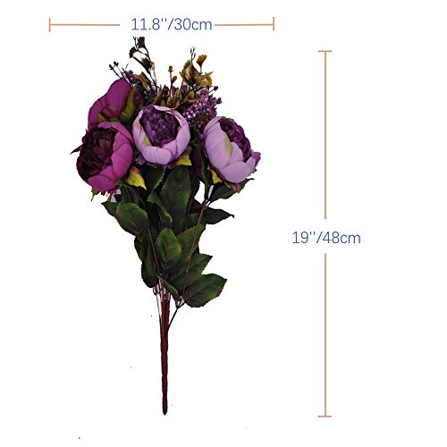 1pcs Artificial Peony Bouquet,19 Inch Silk Peony Bunch with 7 Faux Flowers,Classical Style Artificial Flowers with Leaves and Ornaments for Wedding,Home Décor Centerpieces(Purple) - color: Purple, size: Pack of 1