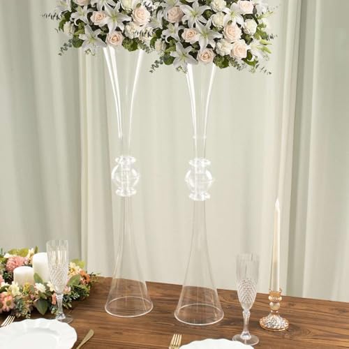 Efavormart 2 Pack | 31" Clear Crystal Embellishment Trumpet Table Centerpiece, Reversible Plastic Flower Vase - color: Clear, size: 31"