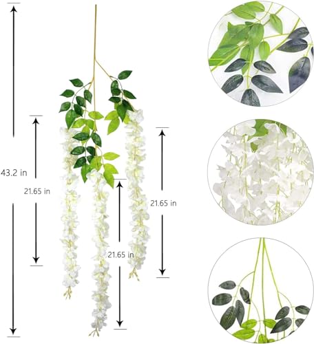 36Pcs Artificial Wisteria Flowers 3.6 Feet/Piece White Dense Artificial Fake Wisteria Vine Ratta Hanging Garland Silk Flowers String Home Party Wedding Decor(White-Dense) - color: White, size: 36 PCS