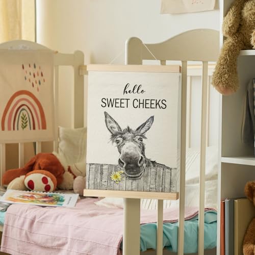 Nrleey Hello Sweet Cheeks Bathroom Poster Hanger Frame - Donkey Wall Art with Wooden Poster Hanger, Hello Sweet Cheeks Bathroom Decor, Funny Bathroom Wall Decor, 12x16 Inches - color: Donkey