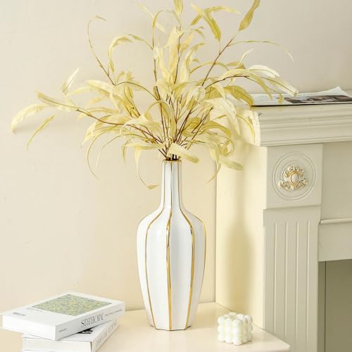 White and Gold Vase, Ceramic Flower Vase for Home Decor, Modern Minimalist Decorative Vase, Large Vases for Centerpiece, Tabletop Decor, Living Room, Bedroom, Office, Entryway(15in) - size: 15 inch