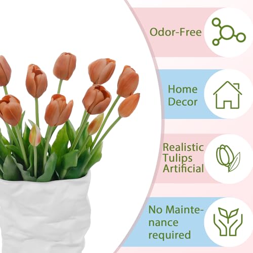 15 Pcs Coffee Artificial Tulips Fake Flowers, Premium Latex Lifelike Texture, UV Resistant Waterproof Faux Tulip Bouquets with Snap-on Petals for Outdoor, Home, Wedding Decor - color: Coffee