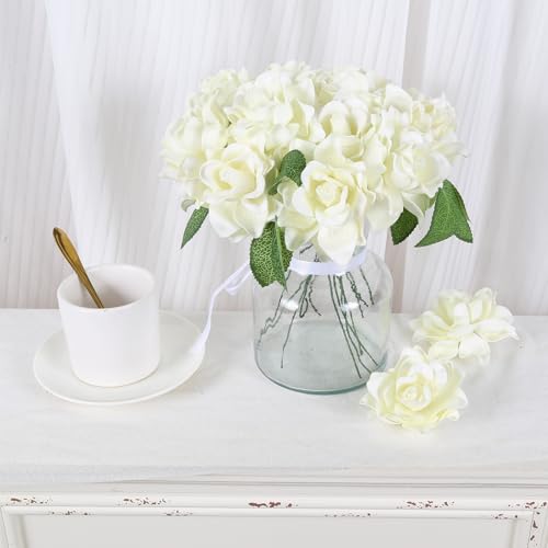 IPOPU Artificial Gardenia Flowers 25PCS 3.15’’ Ivory Artificial Foam Roses Bulk Fake Flower Heads with Stems for DIY Wedding Bouquets Party Home Centerpieces Decor(Ivory) - color: Ivory