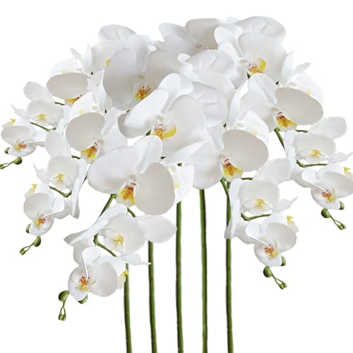 Artificial Phalaenopsis 5 Pcs Artificial Flowers Artificial Orchid Flowers Stem Fake Plants for Décor (White) - color: White