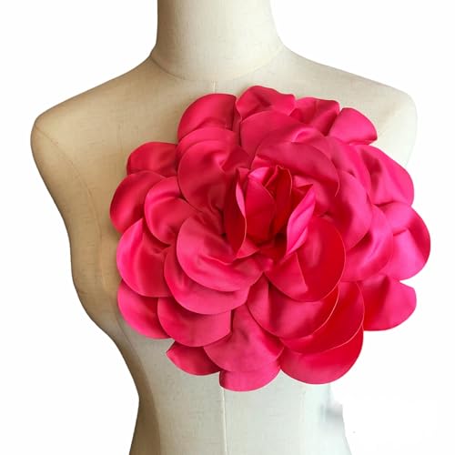 Heyiwell Large Satin Fabric flower for Brooch Pin Wedding Party Dance Dress Suit Clothes Head Hair Accessories DIY Decor 9.45"Inch - color: Hot Pink