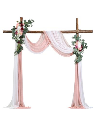 VEVOR Artificial Wedding Arch Flowers Kit, Pink Wedding Arch Flowers with Drapes Kit- 2 Pcs Floral Arrangement, 2 Pcs Sheer Drapes, for Ceremony Bouquets Reception Backdrop Decoration（No include wood） - color: Dusty Rose, size: 4 Pcs