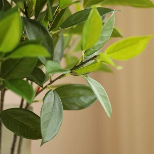 3Pcs Artificial Lucky Greenery Stem 33In Fake Lemon Leaves Tree Branches for Home Dining Table Kitchen Decor