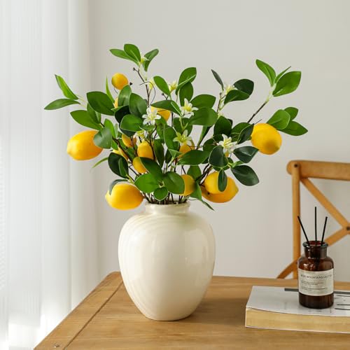 dallisten 2 Bunches Artificial Lemons Branches, 16 Heads Fake Lemon Branches with Lemons for Vase, Realistic Fake Lemon Decoration for Farmhouse Style Party Table Centerpiece and Home Decor - color: Yellow