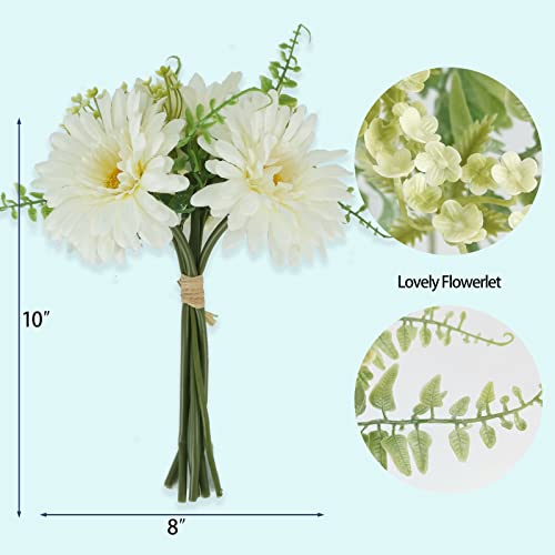 TOPIA Fake Flowers Artificial Gerbera Daisies Bouquet Silk White 10 Stems Match with Wild Flowerets
