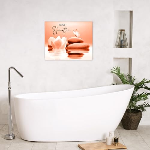 LB Zen Wall Art for Bathroom White Floral Bloom in Water Abstract Canvas Wall Art Wall Paintings Home Decor Orange Butterfly Wall Pictures for Living Room Bedroom Office Ready To Hang,16x12 Inch - color: Orange, size: 12"L x 16"W