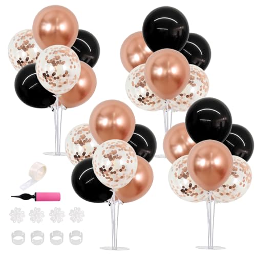 TONIFUL 4 Set Rose Gold and BlackBalloon Centerpieces for Table,Balloon Stand Kit for Bridal Shower,Class of 2026 Graduation,Wedding,Hot Girl Party Decoration,Retirement,Birthday Decorations for Women - color: Black Rose