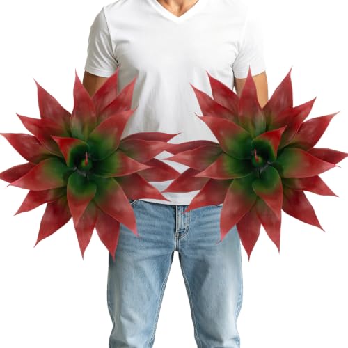 2 Pack Fake Agave Plants 18 Inch Large Artificial Succulents Realistic UV Resistant Faux Aesthetic Plants for Outdoor Decoration Tropical Plant Home Garden Front Porch Decor - 21Leaves, Red - color: Red, size: 18"- 2pcs
