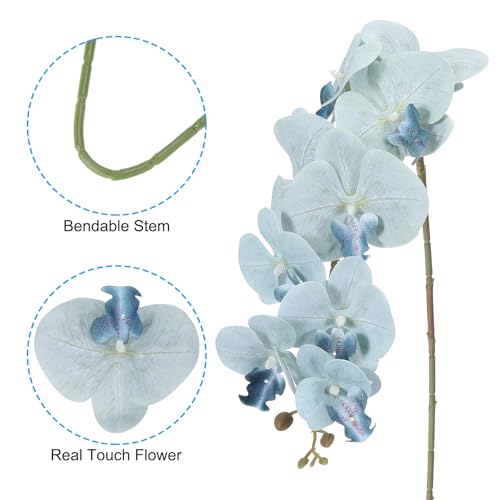 PATIKIL Artificial Orchid Stems 41", 3 Pack 9 Heads Faux Phalaenopsis Flowers Real Touch Fake Orchid Flower Branch for Vase Home Wedding Decoration, Grey Blue - color: Grey Blue