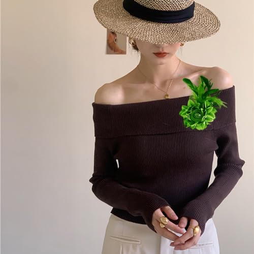 Elegant Flower Brooch for Women Wedding Party Dance Banquet Pins Feather Flower Fascinator Lady Floral Hairpins Dress Suit Lapel Pin Ceremony Accessories Corsage Brooches Vintage Jewelry Gifts - color: Green