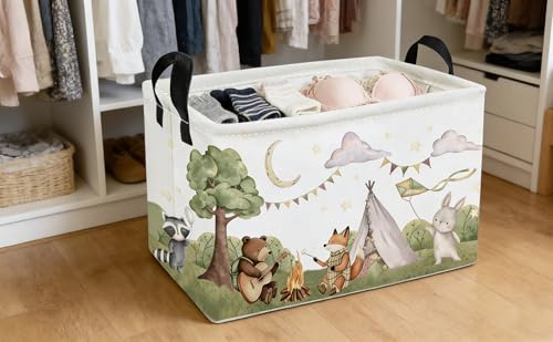 Essme Rectangular Animal Basket,Camping Baskets Empty with Handles,Cute Baskets for kids Room Decor,Boys and Girls, Gift Basket,(Camping animal) - color: Camping animal