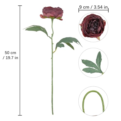 6PCS Peonies Artificial Flowers 19.7" Vintage Fake Flowers Silk Faux Peony Flowers Stems for Wedding Bridal Bouquet Party Office Home Floral Arrangements (Fuchsia) - color: Fuchsia