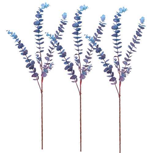 3 Pcs Soft Touch Artificial Eucalyptus Leaves Spray 31.5" Fake Silver Dollar Greenery Stems for Home Wedding Floral Arrangement, Blue - color: Blue