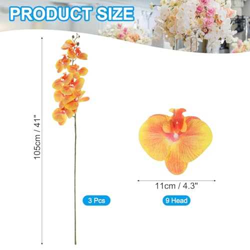 PATIKIL Artificial Orchid Stems 41", 3 Pack 9 Heads Faux Phalaenopsis Flowers Real Touch Fake Orchid Flower Branch for Vase Home Wedding Decoration, Gold Yellow - color: Gold Yellow