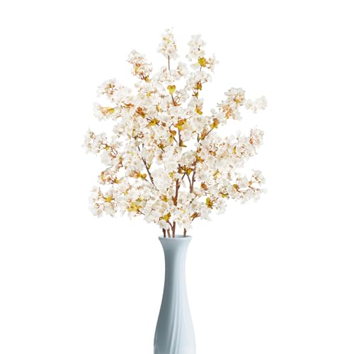 39.3 Inch White Cherry Blossom Branches Fake Cherry Blossom Bouquets Long 3pcs Branches Flowers Stems Silk Tall Japanese Fake Flower Arrangements for Home Wedding Party Decoration - color: Ivory