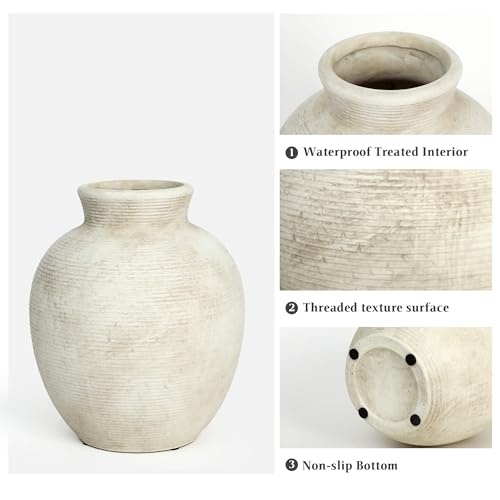 Ceramic Flower Vase, 7.4 Inch Vintage Large Vase for Living Room, Dining Room, Bathroom Indoor & Outdoor Home Decor - size: 7.41In