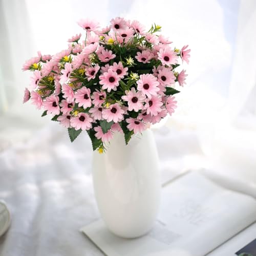 Artificial Daisies Flowers, Plastic Plants Silk Daisy Flower Bunches Fake Field Marguerites Bouquet Faux Stems for Wedding Party Farmhouse Greenery Indoor Outdoor Home Garden Decorations Pink 4 Pack - color: Daisy - Pink - 4 Bundles