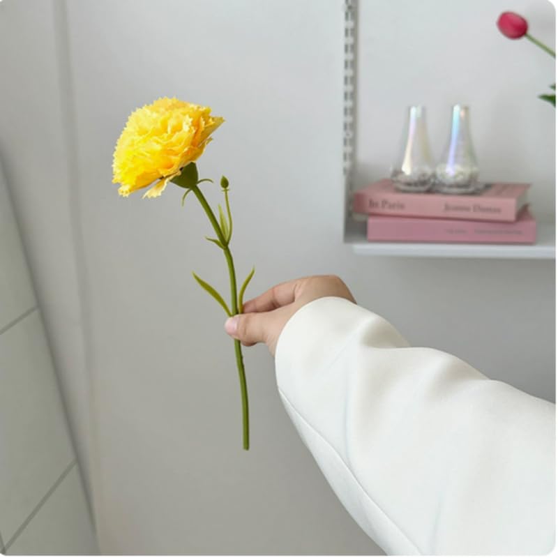 10 Stem Artificial Flowers Carnations Bouquets,11inch Real Touch Flowers with Stems,Silk Petals Fake Flowers Forever Plants for Wedding Flower Bouquet Centerpieces Bridal Shower Birthday (yellow) - color: Yellow