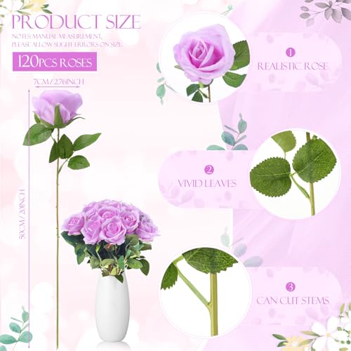 Jexine 50 Pcs Artificial Rose Flower Bulk Realistic Silk Fake Roses with Long Stem Plastic Artificial Flower Bouquet Real Looking for Home Wedding Centerpieces Party Decoration(Light Purple) - color: Light Purple