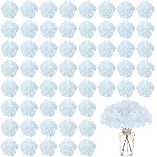 Artificial Flowers Silk Hydrangea Heads with Stems Fake Flowers for Wedding Home Party Shop Baby Shower Decor (White) - color: White