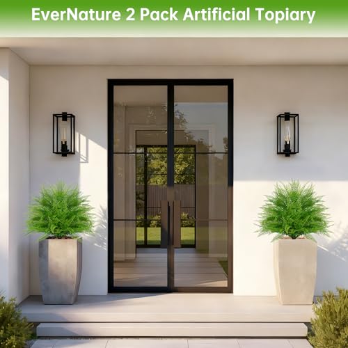 Artificial Topiary Trees with Ground Spike, 2Pcs Fake Shrub Bushes, UV Resistant Faux Evergreen Plants for Outdoor Indoor Porch Garden,Fern - color: Fern