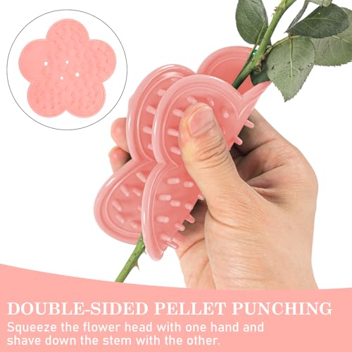 2 Sets Rose Thorn Remover for Stem, Sturdy Floral Thorn Stripper Tool Kit–Pink Flower-Shaped Steel Leaf Strippers for Florists, DIY Bouquets, Garden Arrangements