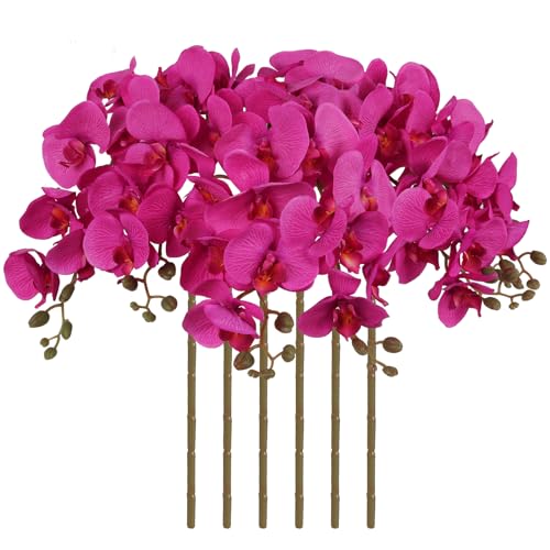 38 Inch 6 PCS Orchids Artificial Flowers Hot Pink Fake Orchids Velvet Silk Orchids Faux Orchid Flowers Long Stem Artificial Flowers for Tall Vase for Home Wedding Decoration(Hot Pink) - color: Hot Pink