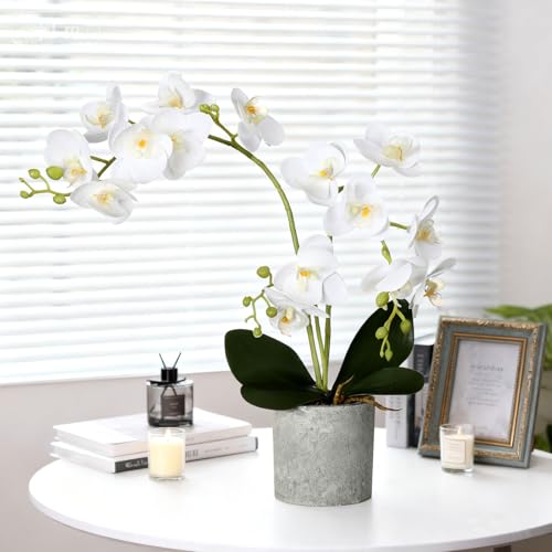 Suncalla 2 Pcs Fake Orchids Flowers in Pot Faux Orchids Artificial Floral Phalaenopsis with Vase for Home Wedding Table Centerpiece Bathroom Indoor Room Office Desk Decoration