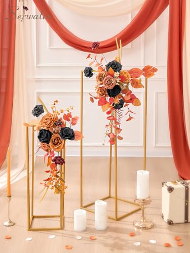 Serwalin Artificial Orange & Black Flowers, Silk Fake Flowers, Autumn Faux Flowers for Wedding Bouquet, Table Centerpieces, Home Decor - color: Orange & Black, size: Square