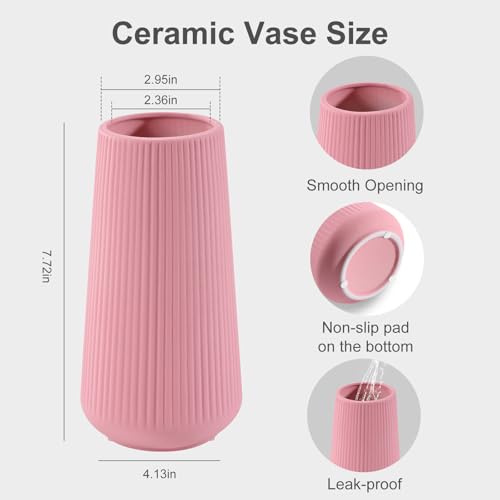 All Pink Ceramic Vase, GUKJOB Small Cute Flower Vase for Pampas Grass, Home, Living Room, Dining Table, Farmhouse, Office Decor, Bedroom, Table, and Kitchen Shelf (All Pink) - color: Small All Pink