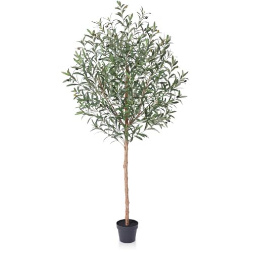 VeriNatural Artificial Olive Tree 6ft–Faux Plants Indoor Fake Tree with High Leaf Density,Silk Leaves,Real Wood Trunk–Large Green Artificial Plant Decor for Home Living Room Office,VN356 - size: 6ft