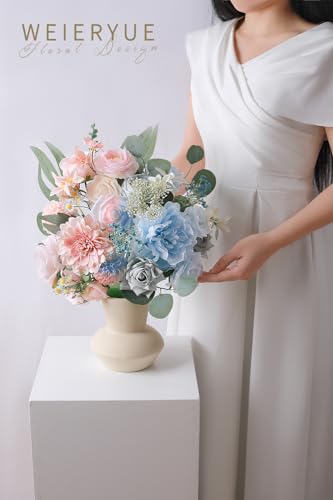 Pastel Artificial Flowers Combo Box Wedding Decor,Fake Flowers,Flowers for Decoration,Silk Flowers for Home Decor Indoor,Cake Flowers,Faux Flowers for Crafts - color: Soft Blue and Pink