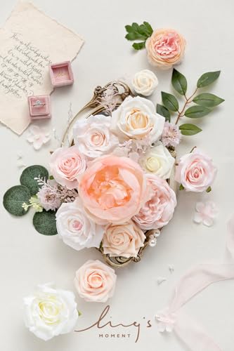 Ling's moment Fake Flowers Box, Faux Artificial Greenery Stems Foam Roses Silk Peony Fabic Flower for Centerpieces Bouquet Wedding Table Floral Vase Bridal Shower Party, Pink & Cream, Grand Combo - color: Pk-pink & Cream, size: Grand