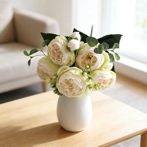 Silk Rose Peony Bouquet, 5 Heads Artificial Flowers for Wedding Centerpieces, Home Decor, Party Table Decoration, Realistic Faux Floral Arrangement, 12 Inch LongStem (Purple)