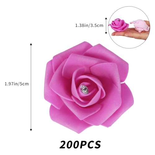 Pink Roses Artificial Flowers,200PCS Fake Foam Roses 1.97in Artificial Roses with Crystal for Craft DIY Wedding Party Home Decoration(Mixed Pink Colors) - color: Mixed Pink Colors With Crystal
