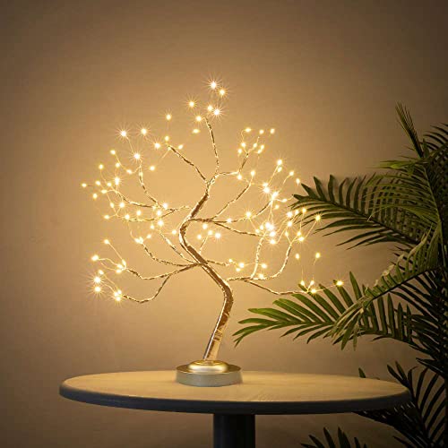 Bonsai Tree Light Golden Matte 20 Inches Artificial Tabletop Fairy Light Tree Lamp,Eight Lighting Modes,USB or Battery Operated with Timer,Decor of Bedroom,Living Room,Christmas (Warm White) - color: Golden Branches